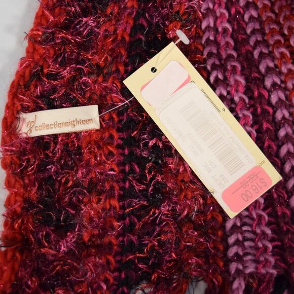 New 80" Scarf Pink & Black Eyelash Yarns Knitted Collection Eighteen 8" Fringe - Picture 7 of 8